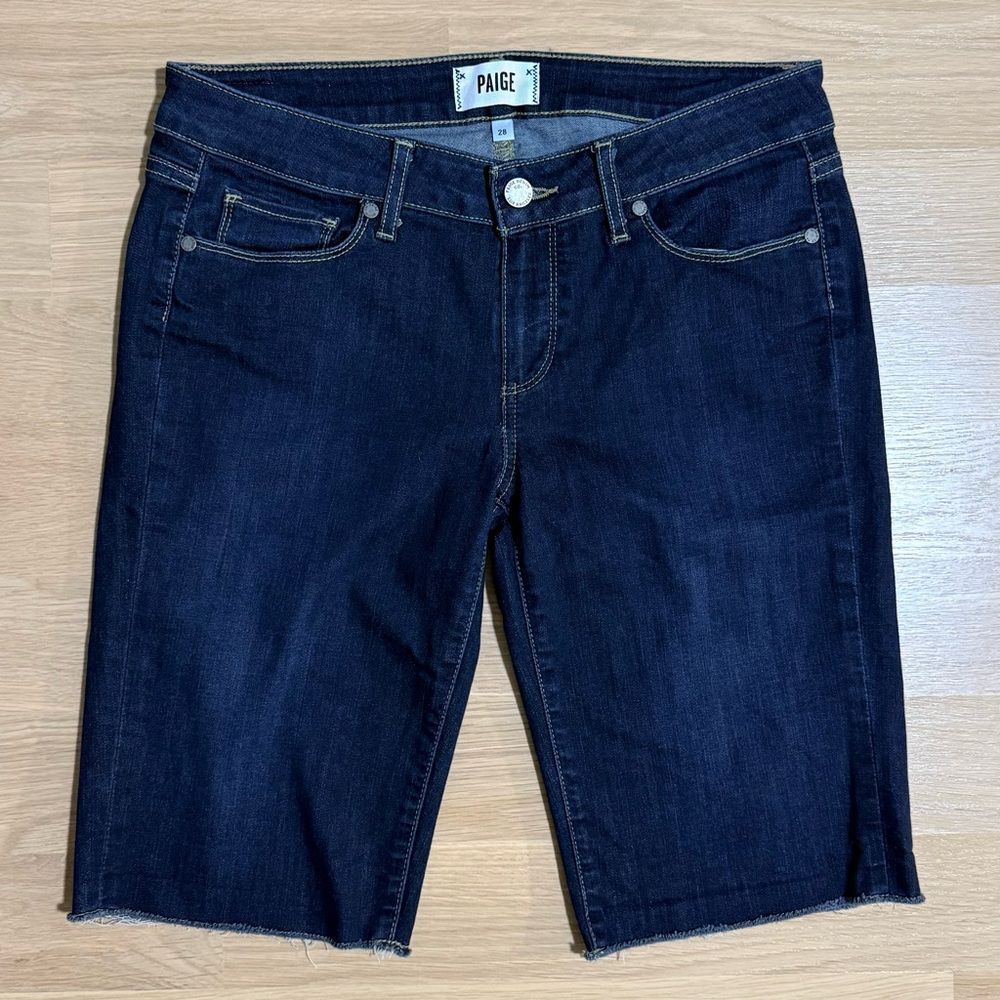 PAIGE Bermuda Jean Shorts Dark Blue Wash Denim Size 28